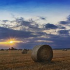 Strohballen im Sonnenuntergang